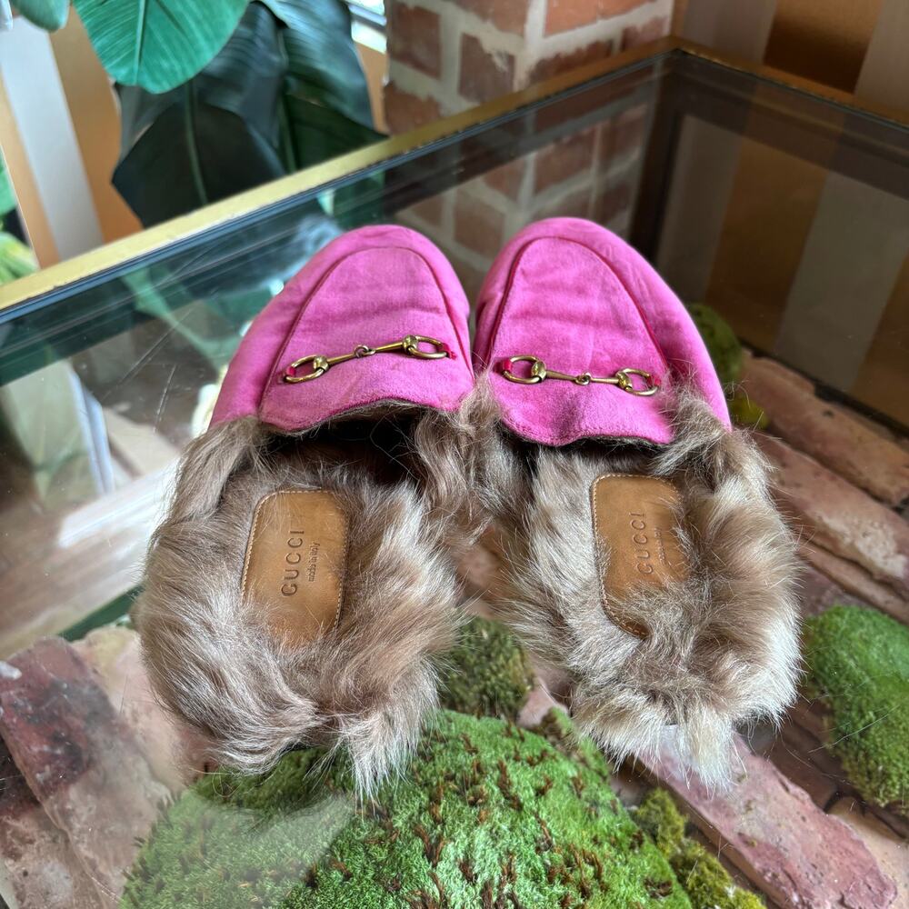 GUCCI Pink Velvet Horsebit Princetown Loafers 41 - Picture 4 of 6